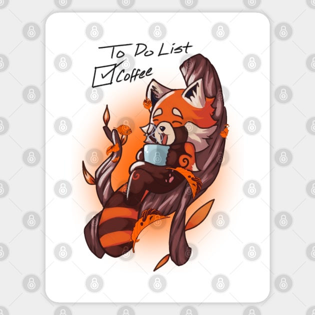 Red Panda - To Do List Coffee T-Shirt Sticker by Xonaar Illustrations